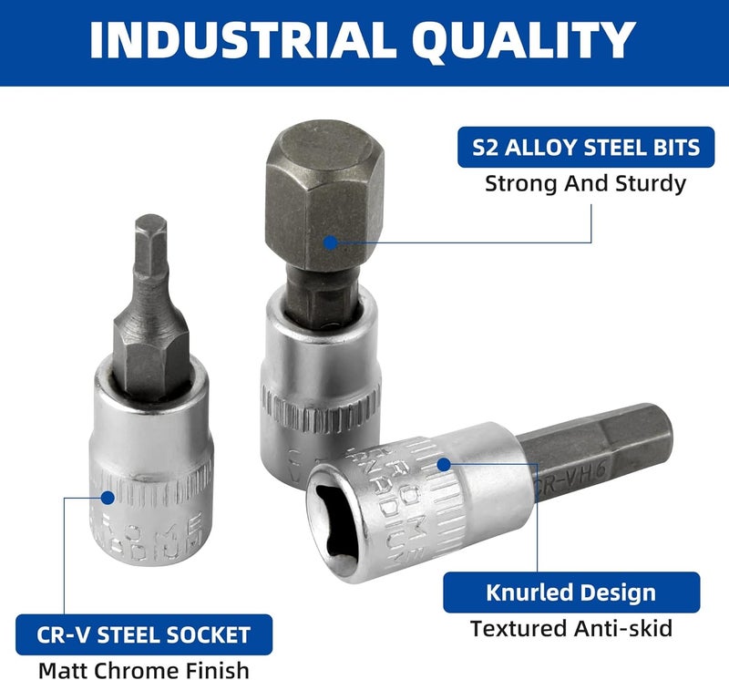 DAZCOS Hex Bit Socket Set 1/4" Drive 7 Pieces Allen Key Socket Set Metric 4mm - 12mm S2 Alloy Steel Bit and CR-V Drive Socket - Image 2